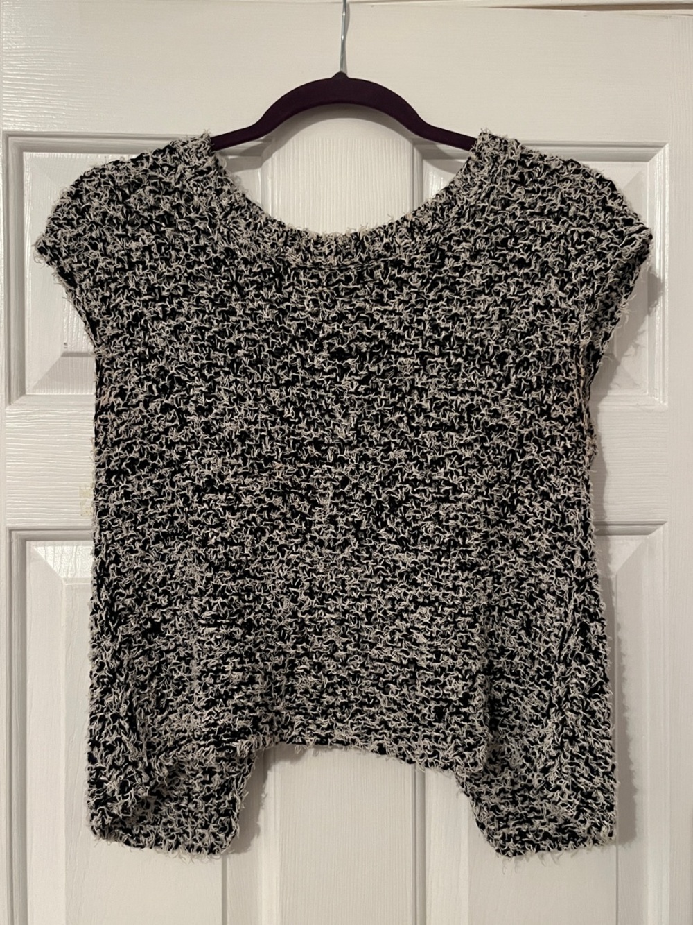 Eileen Fisher Black & White Textured Knit Short Sleeve Sweater with Wrap Back